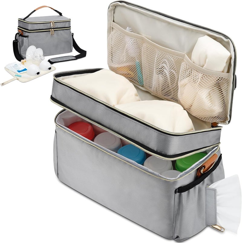 GDNasist Breastmilk Cooler Bag with 6 Ice Pack, Wearable Breast Pump Bag Compatible with Willow, Elvie, Medela & Momcozy M5/S12 Pro Pumps & Accessories for Work, Travel and Family Use Grey - Image 1